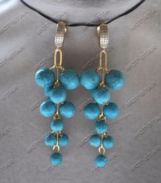 Dangle Earrings Z12833 2.5'' 22mm Blue Round Turquoise Grapes Earring CZ