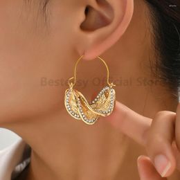 Dangle Earrings Metal Round Piercing Twisted For Women Luxury Crystal Geometric Pendientes Huggie Ear Rings Vintage Party Punk Jewelry