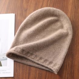 Wide Brim Hats Bucket 100%Pure Wool Womens Knitted Beanies Autumn Winter Warm Soft Pullover Crimping Cap Korea Fashion Slouch Skullies For Gorros 231020