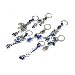 Key Rings Fashion Animal Elephant Turtle Hand Evil Eyes Keychain Glass Chain Lucky Blue Eye Pendant Ornament Keychains Drop Delivery Dhldu