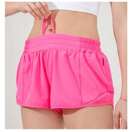 Lu Lu Align Lemons Yoga Hotty Hot Women Low-rise Shorts 2.5"* Lining Shorts Workout Running Sports Shorts Side Zipper Pocket Breathable Short
