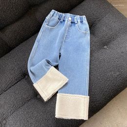 Trousers Winter Autumn Girls Pants Baby Denim Kids Jeans Toddler Bottoms Children Clothes Wide Leg Faux Fur Warm Velvet 3-8Y