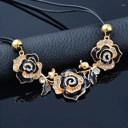 Pendant Necklaces SINLEERY 2 Layers Leather White Enamel Leaf Rose Flower Necklace For Women Luxurious Wedding Accessories