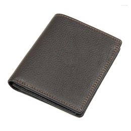 Wallets Genuine Leather For Men Vintage Thin Short Multi Function ID Holder Money Bag J72