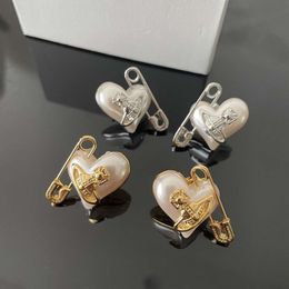 New Empress Dowager Saturn Pins Love Pearl Earrings Paper Clips Light Luxury Earrings