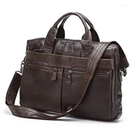 Briefcases Luxury Genuine Leather Briefcase Men Business Bag Office Laptop Male Messenger Tote Free Shipp