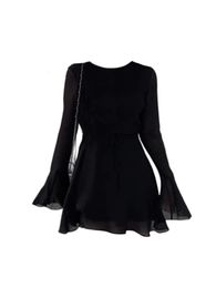 Urban Sexy Dresses Elegant Fashion Slim Women's Chiffon Cutout Dress Summer Backless Design Round Neck Black Prom Gown Y2K Gothic Streetwear 231021