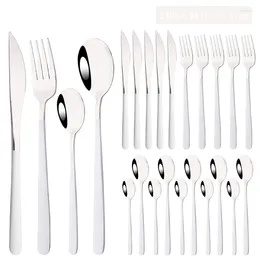 Dinnerware Sets 24Pcs White Silver Cutlery Set Knife Fork Tea Spoon 304 Stainless Steel Party Kitchen Tableware Dishwasher Safe