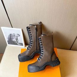 Designer Flat bottom Booties High Heels Boots Women Black Brown Leather Territory Flat Ranger Boot Shoes 35-41