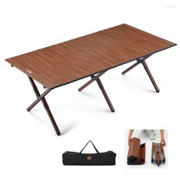 Camp Furniture Outdoor Folding Table Wood Grain Aluminium Alloy Egg Roll Camping Portable Carbon Steel Plate