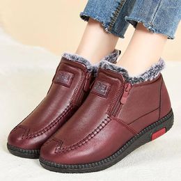 Boots Winter Ankle Booties For Women PU Waterproof Flats Short Zipper Mom Plush Fur Cotton Shoes Femininas Keep Warm Botines