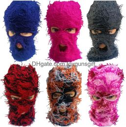 Cycling Caps Masks Three Holes Clava Died Knitted Fl Face Ski Mask Shiesty Camouflage Knit Fuzzy Fashion Accessories Hats Scarves Drop 187Hj