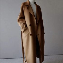 Women's Wool Blends Japan Female Overcoat Coat Women's Mid Length Autumn And Winter Outfit Beige Woollen Jacket Harajuku Korea Clothing Warm Trench 231020