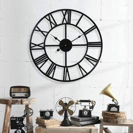 Wall Clocks Home Decor Digital Clock Black Iron Roman Metal Retro Art Round Living Room Background