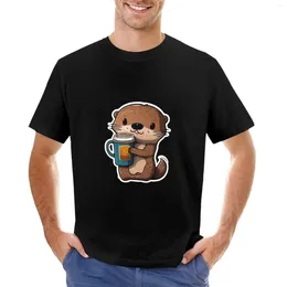 Men's Polos Cute Otter Holding Coffee Cup T-Shirt Plus Size Tops Hippie Clothes Edition T Shirt Slim Fit Shirts For Men