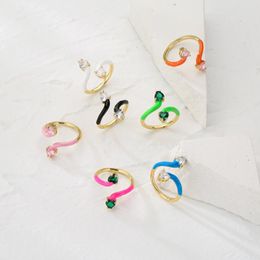 Cluster Rings HECHENG Heart Double Stone Colourful Enamel Women Finger Ring Open Adjusted Size Gold Plated Chunky Party Jewellery