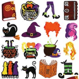 Notions Witch Character Embroideredes Scary I Smell Children Iron Ones Repair Appliques For Clothing Jackets Halloween Diy Craft Dr