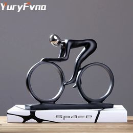 Decorative Objects Figurines YuryFvna Bicycle Statue Champion Cyclist Sculpture Figurine Modern Abstract Art Athlete Home Decor Room Decoration 231021