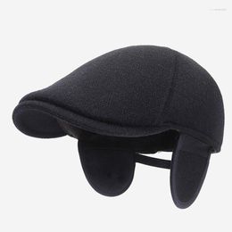 Berets Winter Men's Caps Woollen Cloth Plush Thickened Warm Vintage Dad's Hat Coldproof Trucker Hats Earmuffs