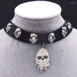 Pendant Necklaces Punk Skull PU Leather Necklace Harajuku Gothic Cosplay Skeleton Choker Neck Halloween Jewelry Gift Joias De NXH1016