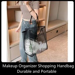 Storage Boxes Protable Mesh Bag Large Capacity Reusable Kids Toys Bags Swimming Beach Women Makeup Organiser Shopping Handbag