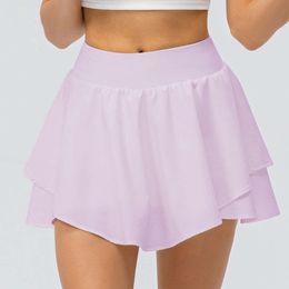 Lu Lu Align Lemons Yoga Women's Tennis Short skirt Running Pleated Athletic Skirts High-Rise Skirt Sports Fitness High Waist Skort with Pocket