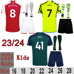 2023 2024 Arsen SAKA Home Jerseys DEGAARD TROSSARD Soccer Jersey Kids Kit + Socks 23 24 HAVERTZ RICE Shirts Away Football Shirt Third Child Sets