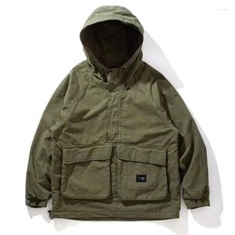 Hunting Jackets Wash Loose Hooded Multi Bag Overalls Heavy Weight Jacket Outdoor Hiking Climbing Travel Riding Hoodie Camp