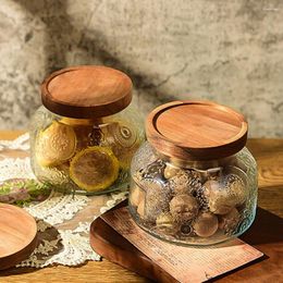 Storage Bottles Food Containers Lids Glass Tea Canister Grain Canisters Wood Wooden Cover Jar Sugar