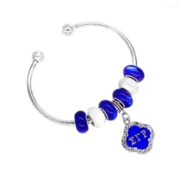 Bangle European Styles Big Holes Blue White Beaded C Greek Letters Sigma Gamma Rho Sorority Cuff Bangles Jewelry