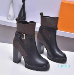 Boots Casual Style Street Plain Leather Block Heels Woman Trim Zipper Rubber Sole Desert Martin Winter Sneakers Size 35-42