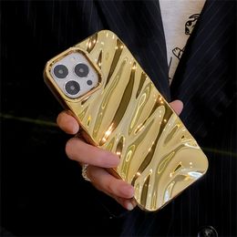 Cell Phone Cases Luxury Plating Gold Water Ripple Soft Case For iPhone 14 Plus 13 12 11 Pro Max Shockproof Silicone Cover 231021