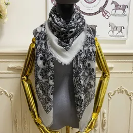 Women's square scarf scaves shawl 100% cashmere material thin and soft grey print letters pattern size 130cm -130cm