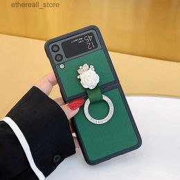 Cell Phone Cases Retro Green Case for Samsung Zflip3 Mobile Phone Cover Shell Ring Anti-fall F7110 Luxury Rhinestones for Galaxy Z Flip 3 Cases Q231021