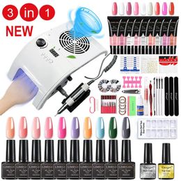 Acrylic Powders Liquids 3 In 1 Nail Art Machine Set with Gel Polish Kit Poly Lamp Drill Manicure Vacuum Cleaner Sets 231020