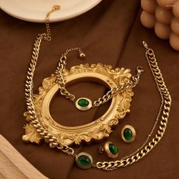 Link Bracelets LILIFLOR 18K Gold Plated Stainless Steel Jewellery Cuban Chain Oval Green Glass Stone Pendant For Women Accessories Bracelet