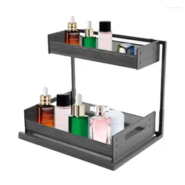 Kitchen Storage Under Sink Organizer 2 Tiers Multipurpose L-Shaped Shelf Adjustable Pantry Rack With A Hanger Cup For Garbage