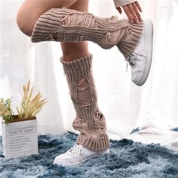 Women Socks Ripped Knit For Autumn Winter Gothic Grunge Y2K Boots Cuffs Covers Solid Colour Stockings