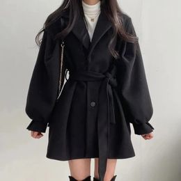 Women's Wool Blends Y2k Korean Black Woollen Jacket Coat Streetwear Elegant Aesthetic Gothic Cardigan Sweaters Top Outerwear Plus Size Clothes 231020