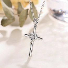 Pendant Necklaces CAOSHI Fashion Bright Cubic Zirconia Cross Necklace Lady Party Jewellery Silver Colour Accessories For Anniversary Ceremony