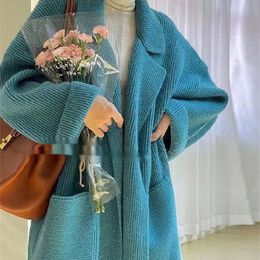 Women's Sweaters Korean Knitted Cardigan Long Sweater Coat Women With Belt Autumn Winter Loose Casual Big Pocket Lady Cardigans Elegant Coats 231020