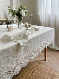 Table Cloth 100 Cotton White Embroidery Lace Flower Tablecloth for Home Wedding Party Decoration Luxurious Cover 231020