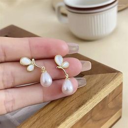 Stud Earrings 2023 Design High Quality Butterfly Fritillaria Natural Pearl Small And Exquisite Silver Needle Forest Earrings.