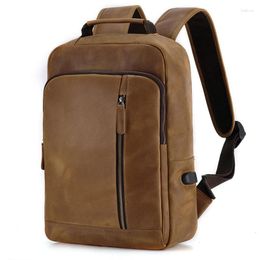 Backpack Highend Vintage Brown Top Grain Genuine Crazy Horse Leather A4 15.6'' Laptop Women Men's Cowhide Travel Bag M6641