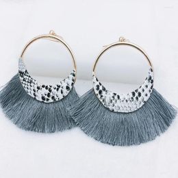 Dangle Earrings European And American Fashion Female Fan Shape Tassel Snake Printed Ear PU Leather Jewelry For Women