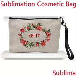 Party Favor Sublimation Linen Makeup Bag Diy Blank Coin Purse Pencil Bags Heat Transfer Coating Storage Pouch Christmas Gift Wht0228 Dhzkx