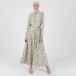 Ethnic Clothing Sweet Floral Shirt Long Sleeve Dress Muslim Abaya Women Temperament Slim Robe Dubai Musulman Djellaba Hijab Dresses Summer