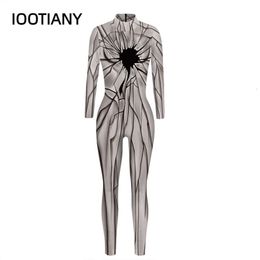 Halloween Skeleton Cosplay Costumes Women 3D Printed Jumpsuits Female Zentai Elastic Bodysuit Long Sleeve Party Suit Clothing