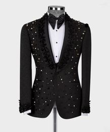 Men's Suits Men's 2 Pieces Men Suit Black Tuxedo Appliques Peaked Lapel Beads Formal Diamonds Luxury Work Wear Wedding Host Plus Size