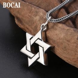 Pendant Necklaces BOCAI Pure s925 Silver Jewellery Fashion Simple And Creative Six-Pointed Star Letters Men And Women Pendants 231020